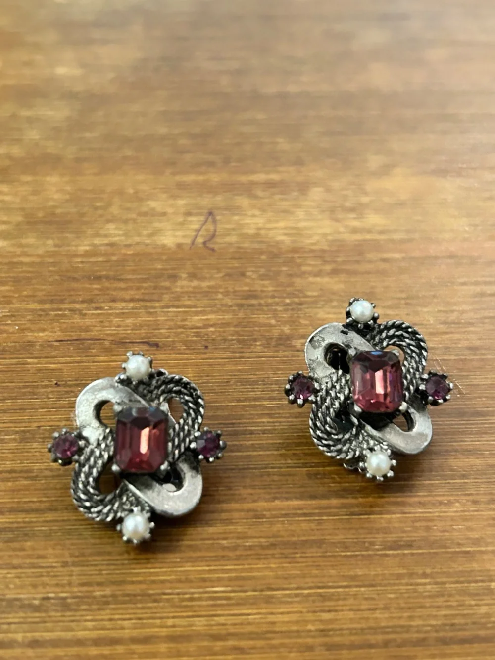 Vintage Silver Tone Purple Faceted Glass & Pearl Bracelet & Matching Earring Set